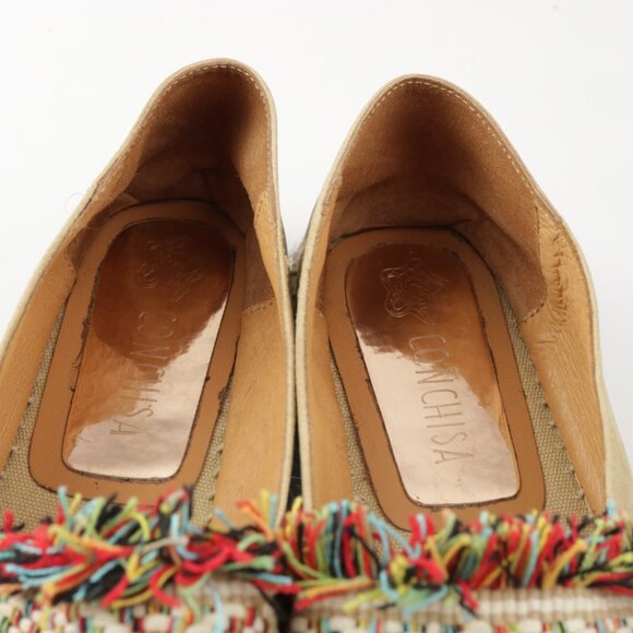 Conchisa Womens Espadrille Shoe Slip On Size 38 7 Tan Suede Blanket Woven Fringe - Picture 9 of 12